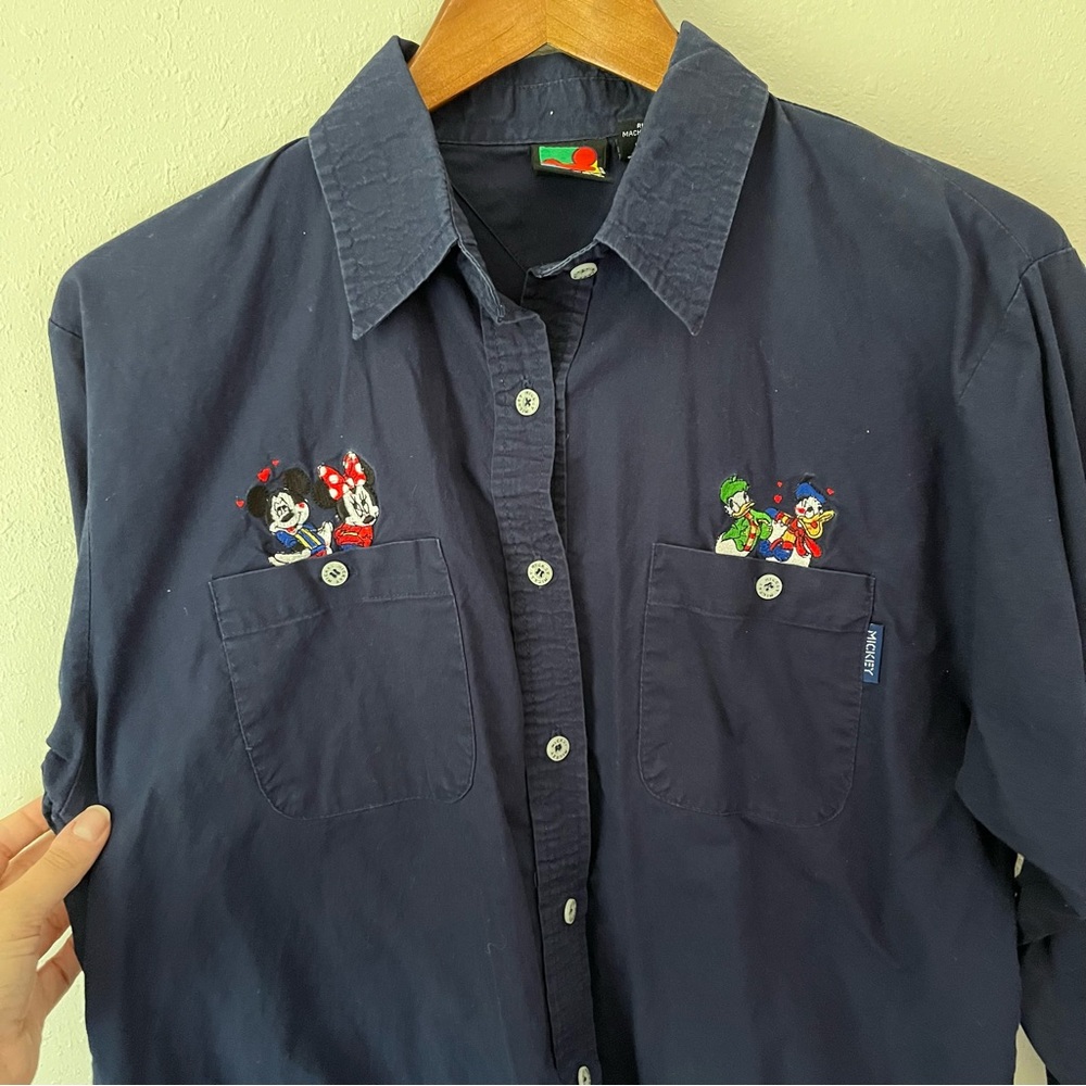 Mickey Unlimited Disney by Jerry Leigh Navy Mickey Mouse Embroidered Shirt Sz M